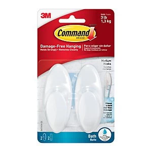 Command Medium Bath Hook Frosted Pack of 2
