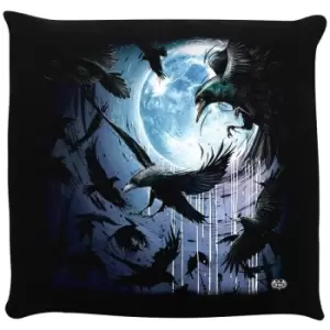 Spiral Moon Crow Filled Cushion (One Size) (Black/Blue/Lilac) - Black/Blue/Lilac