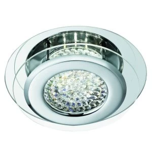 LED Round Flush Ceiling Light Chrome with Crystal Glass Centre
