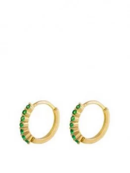The Love Silver Collection 18Ct Gold Plated Silver Emerald Cubic Zirconia Huggie Earrings