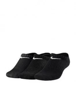 Boys, Nike Childrens 3 Pack Performance No Show Training Socks - Black, White/Black, Size S, 2-5