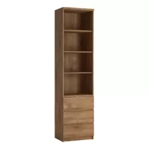 Fribo Tall Narrow 3 Drawer Bookcase In Oak Effect