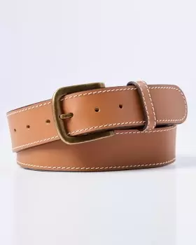 Cotton Traders Mens Stitch Detail Leather Jeans Belt in Tan