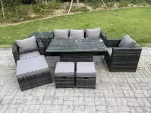 8 Seater Wicker PE Rattan Garden Furniture Sofa Set Outdoor Adjustable Rising Lifting Dining Table Set