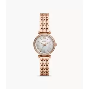 Fossil Womens Carlie Mini Three-Hand Rose Gold-Tone Stainless Steel Watch - Rose Gold