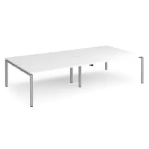 Bench Desk 4 Person Rectangular Desks 3200mm White Tops With Silver Frames 1600mm Depth Adapt