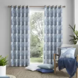 Campden Geometric Print 100% Cotton Eyelet Lined Curtains, Teal, 90 x 90" - Fusion