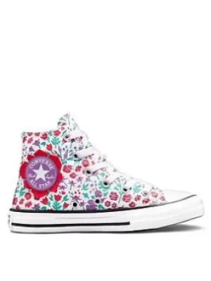 Converse Chuck Taylor All Star Hi Childrens Girls Paper Floral Print Trainers -White/Multi, Size 12