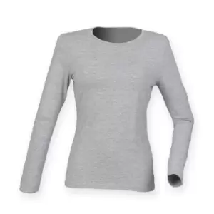 Skinni Fit Womens/Ladies Feel Good Stretch Long Sleeve T-Shirt (XS) (Heather Grey)