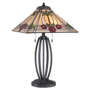 2 Light Table Lamp Black, Tiffany Glass, E27