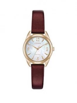 Citizen Eco-Drive Mother Of Pearl Crystal Set Dial Gold Stainless Steel Bracelet Ladies Watch