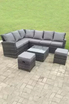 8 Seater High Back Rattan Set Corner Sofa With Square Coffee Table Footstool