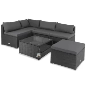 5 Seater Poly Rattan Corner Sofa Black/Anthracite with Extra Thick Cushions