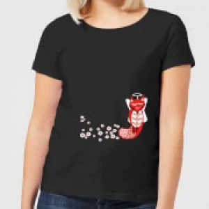 Flower Fox Womens T-Shirt - Black - 5XL