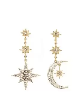 Mood Gold Plated Mix And Match Stars And Moon Drop Earrings