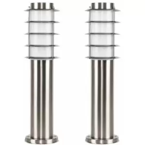 Minisun - 2 x Outdoor Stainless Steel Bollard Lantern Light Post 450mm - Stainless Steel - No Bulbs