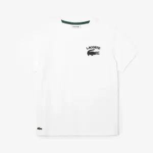 Boys' Lacoste Printed Cotton Jersey T-Shirt Size 14 yrs White