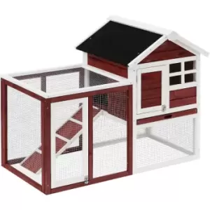 122cm Wooden Rabbit Hutch Bunny Cage Pet House with Tray Ladder Run - Pawhut