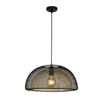 1 Light Double Layered Mesh Pendant, Black Outer With Gold Inner