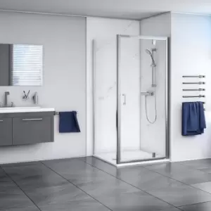 Aqualux Framed 6mm Pivot Door & Side Panel Shower Enclosure with Tray and Waste Kit 800x800mm in Chrome