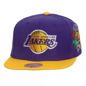 Mitchell And Ness Nba Hardwood Classics Los Angeles Lakers Patch Overload Snapback Cap, Black, Male, Headwear, HHSS4523-LALYYPPPPRYW