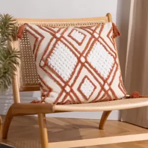 Aquene Tufted Tasselled Cushion Natural/Brick, Natural/Brick / 50 x 50cm / Polyester Filled