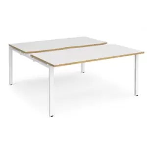 Bench Desk 2 Person Rectangular Desks 1600mm With Sliding Tops White/Oak Tops With White Frames 1600mm Depth Adapt