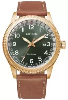 Citizen BM7483-15X Dress Green Dial Brown Strap Watch