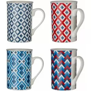 Austin Blue Red and White Mugs - Set of 4 - Premier Housewares
