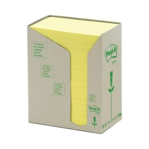 Post it Sticky Notes Recycled Tower Pack 76 x 127mm Pastel Yellow 16 x 100 Sheets