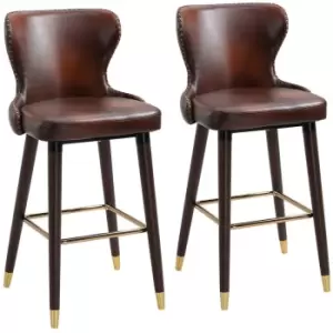HOMCOM Luxury Bar Stools Set Of 2 With Back Pu Leather Upholstery - Brown