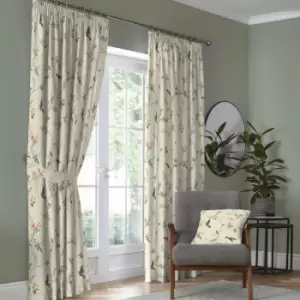 Dreams & Drapes Darnley Nature Print 100% Cotton Lined Pencil Pleat Curtains, Coral/Natural, 66 x 72 Inch