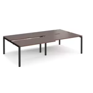Bench Desk 4 Person Rectangular Desks 2800mm With Sliding Tops Walnut Tops With Black Frames 1600mm Depth Adapt