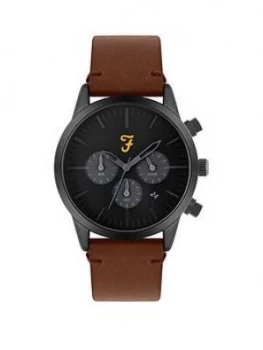 Farah Black and Grey Detail Chronograph Dial Brown Leather Strap Mens Watch, One Colour, Men