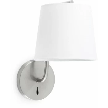 Faro Berni - 1 Light Indoor Wall Lamp Satin Nickel with White Shade, E27