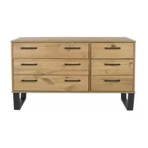 3+3 Drawer Wide Chest of Drawers Antique Wax Finish