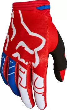 FOX 180 Skew Motocross Gloves, white-red-blue, Size L, white-red-blue, Size L