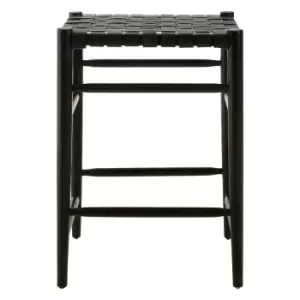 Counter Stool with Woven Leather and Black Teak Wood