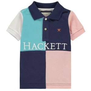 Hackett Hackett Boys Quad Panel Cotton Short Sleeved Polo Shirt - 5AN Blue/Pink