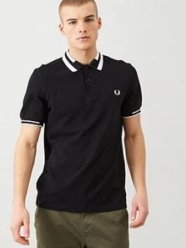 Fred Perry Block Tipped Polo Shirt - Black, Size L, Men