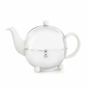 Bredemeijer Teapot Cosy Design Stoneware Cream White Body 1.3L with Polished Ste