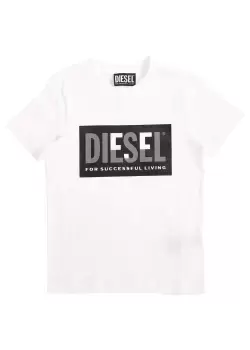 Diesel Kids Miley Block Logo T-Shirt In White