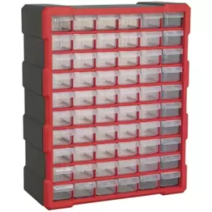 380 x 160 x 475mm 60 Drawer Parts Cabinet - RED - Wall Mounted / Standing Box