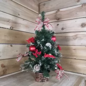 Premier Christmas Indoor 60cm Dressed PVC Tree In Pot With Red Tree Decorations