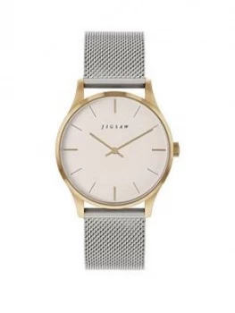 Jigsaw Jigsaw White And Gold Detail Dial Stainless Steel Mesh Strap Ladies Watch