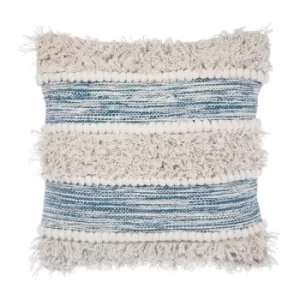 Sass & Belle Blue Scandi Boho Tufted Stripe Cushion