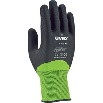 60600 C500 XG Black/Green Cut Resistant Gloves - Size 7 - Uvex