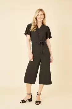 Black Wrap Over Jumpsuit With Angel Sleeve
