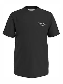 Calvin Klein Jeans Boys Stack Logo V-neck T-Shirt - Black, Size 12 Years