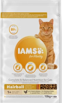 IAMS for Vitality Adult Hairball Reduction Dry Cat Food - 10kg
